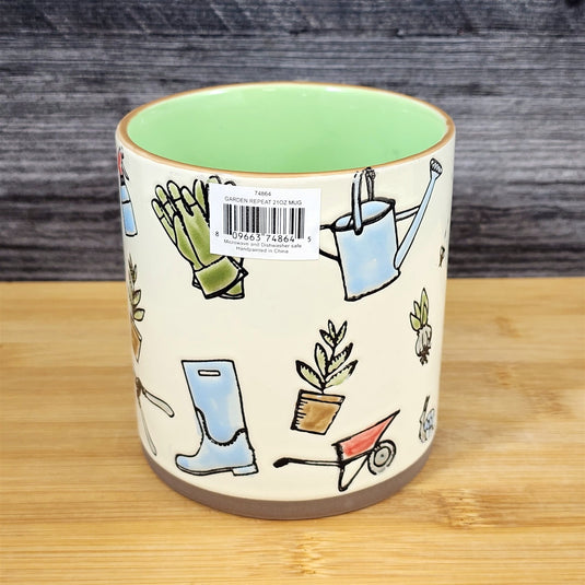 Hobby Gardener Coffee Mug Embossed Garden Tools flowers Pot Cup 21oz Blue Sky