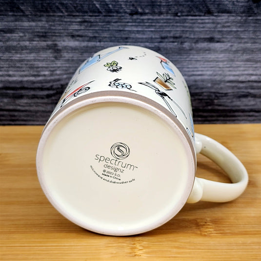 Hobby Gardener Coffee Mug Embossed Garden Tools flowers Pot Cup 21oz Blue Sky