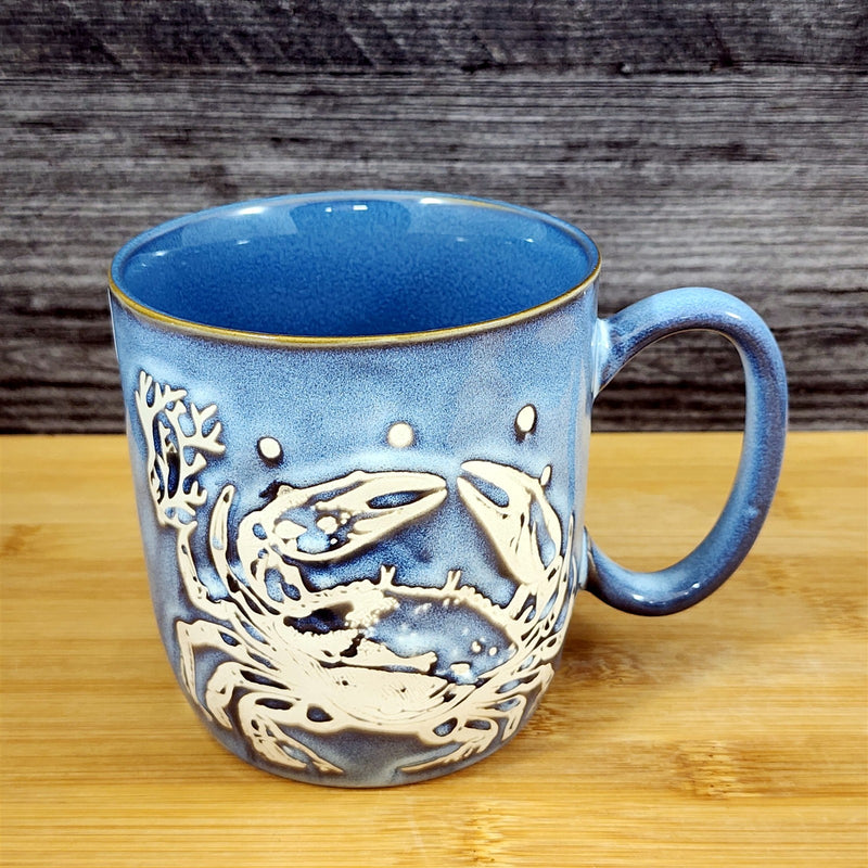 Load image into Gallery viewer, Crab Coffee Mug Marine Ocean Coral Life Cup 18oz Blue Sky Ceramic Embossed
