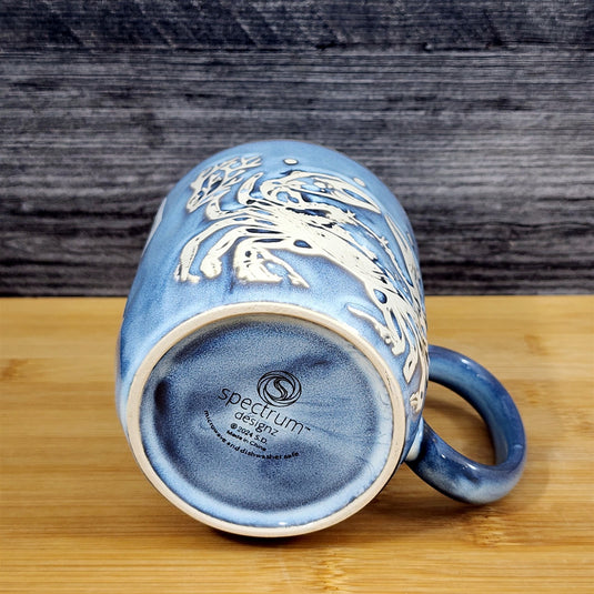 Crab Coffee Mug Marine Ocean Coral Life Cup 18oz Blue Sky Ceramic Embossed