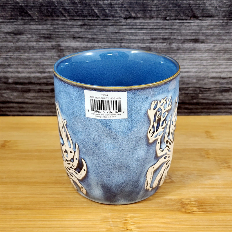 Load image into Gallery viewer, Crab Coffee Mug Marine Ocean Coral Life Cup 18oz Blue Sky Ceramic Embossed
