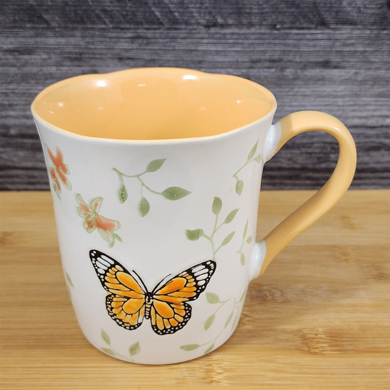 Load image into Gallery viewer, Monarch Butterfly Floral Coffee Mug Yellow Interior Ceramic Tea Cup Blue Sky
