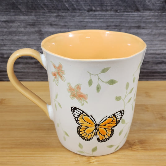 Monarch Butterfly Floral Coffee Mug Yellow Interior Ceramic Tea Cup Blue Sky
