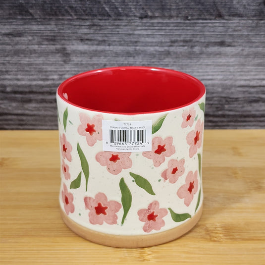 Floral Ceramic Mug Pink Flowers Red Coffee Tea Cup 18oz Cottagecore Blue Sky
