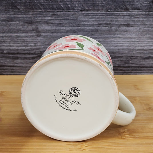 Floral Ceramic Mug Pink Flowers Red Coffee Tea Cup 18oz Cottagecore Blue Sky