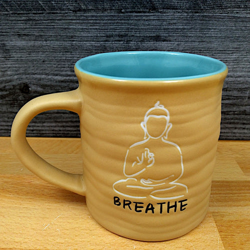 Buddha Coffee Mug Breathe, Mindful Meditation Yoga Spiritual Tea Cup Blue Sky