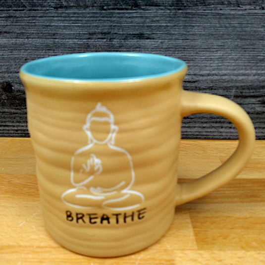 Buddha Coffee Mug Breathe, Mindful Meditation Yoga Spiritual Tea Cup Blue Sky
