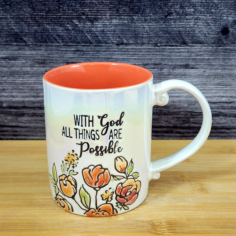 Load image into Gallery viewer, Faith &amp; Flowers Coffee Mug Cup "God All Things Are Possible" Blue Sky
