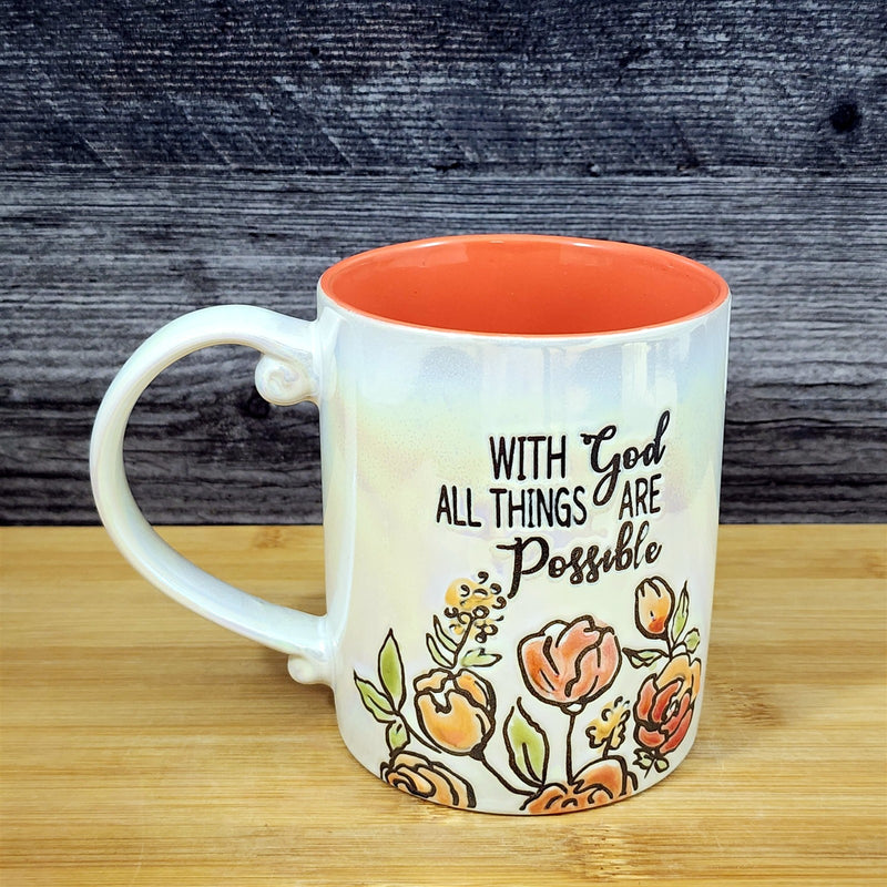 Load image into Gallery viewer, Faith &amp; Flowers Coffee Mug Cup "God All Things Are Possible" Blue Sky

