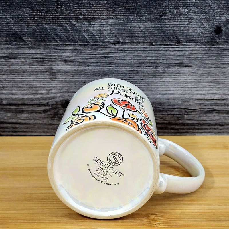 Load image into Gallery viewer, Faith &amp; Flowers Coffee Mug Cup "God All Things Are Possible" Blue Sky
