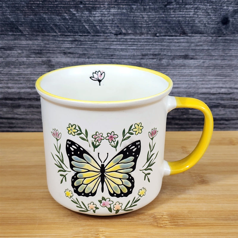 Load image into Gallery viewer, Butterfly Wildflower Coffee Mug Cottagecore Nature Garden Ceramic Cup Blue Sky
