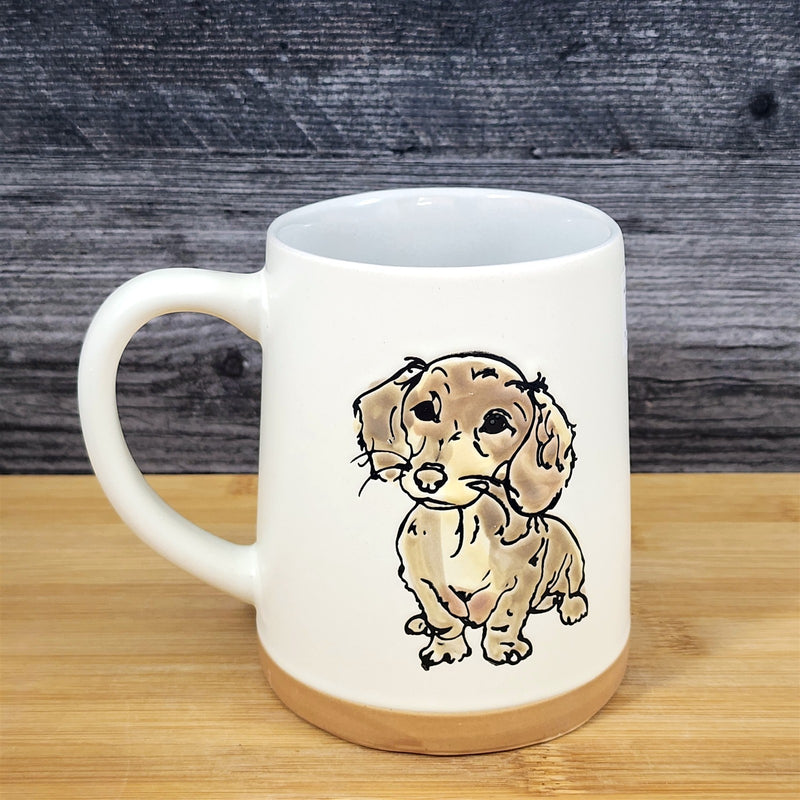 Load image into Gallery viewer, Dachshund Coffee Mug Doxie Breed Dog Ceramic Tea Cup Embossed 18 oz Blue Sky
