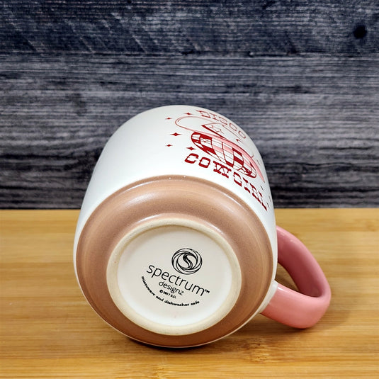 Country Western Coffee Mug Pink Disco Cowgirl Ceramic Tea Cup Blue Sky 18oz