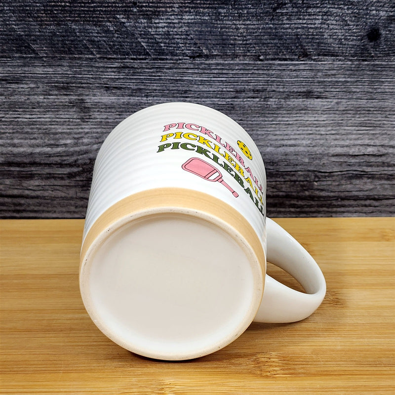 Load image into Gallery viewer, Pickleball Sport Coffee Mug Ceramic White Pink Tea Cup Artisan Fun Blue Sky 18oz
