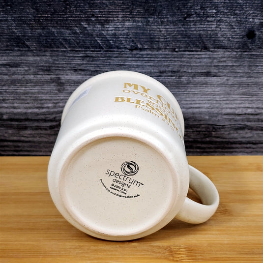 Christian Coffee Mug Religious Tea Cup My Cup Overflows with Blessings Blue Sky