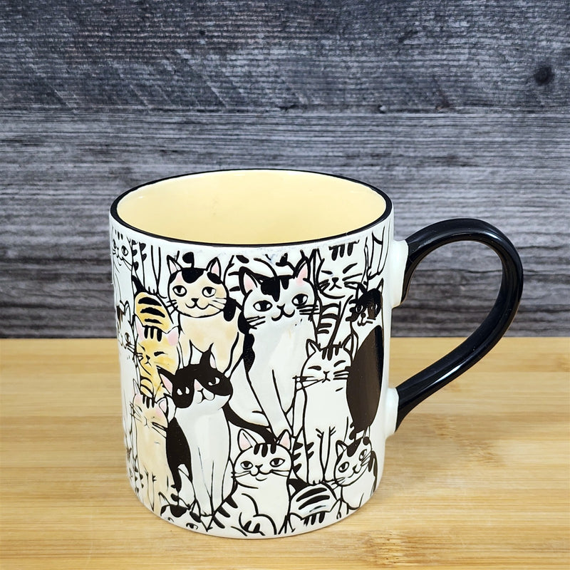 Load image into Gallery viewer, Cat Lovers Coffee Mug Ceramic Embossed Black Yellow Tea Cup by Blue Sky 18oz
