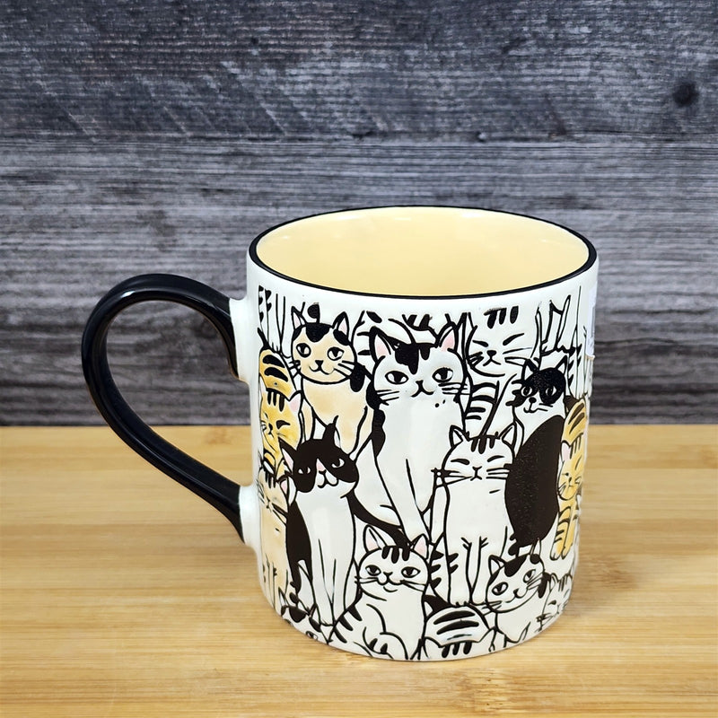 Load image into Gallery viewer, Cat Lovers Coffee Mug Ceramic Embossed Black Yellow Tea Cup by Blue Sky 18oz
