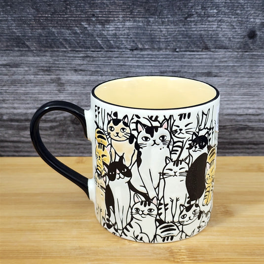 Cat Lovers Coffee Mug Ceramic Embossed Black Yellow Tea Cup by Blue Sky 18oz