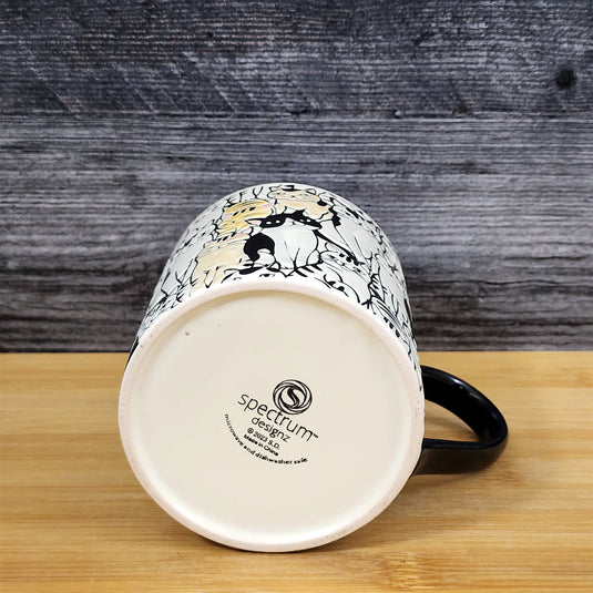 Cat Lovers Coffee Mug Ceramic Embossed Black Yellow Tea Cup by Blue Sky 18oz