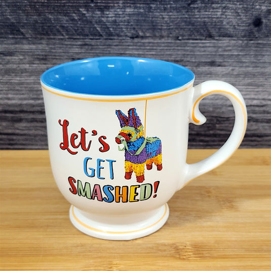 Fiesta Piñata Mug – “Let’s Get Smashed” – Party Coffee Tea Cup Ceramic Blue Sky