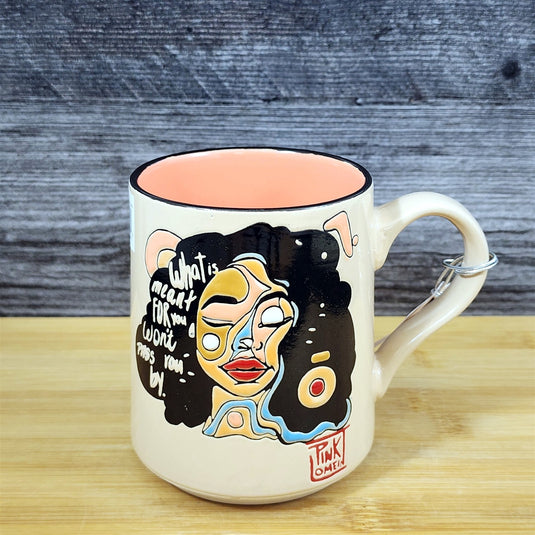 Inspirational Ceramic Mug Abstract Woman Art Coffee Tea Cup Pink Lomein Blue Sky