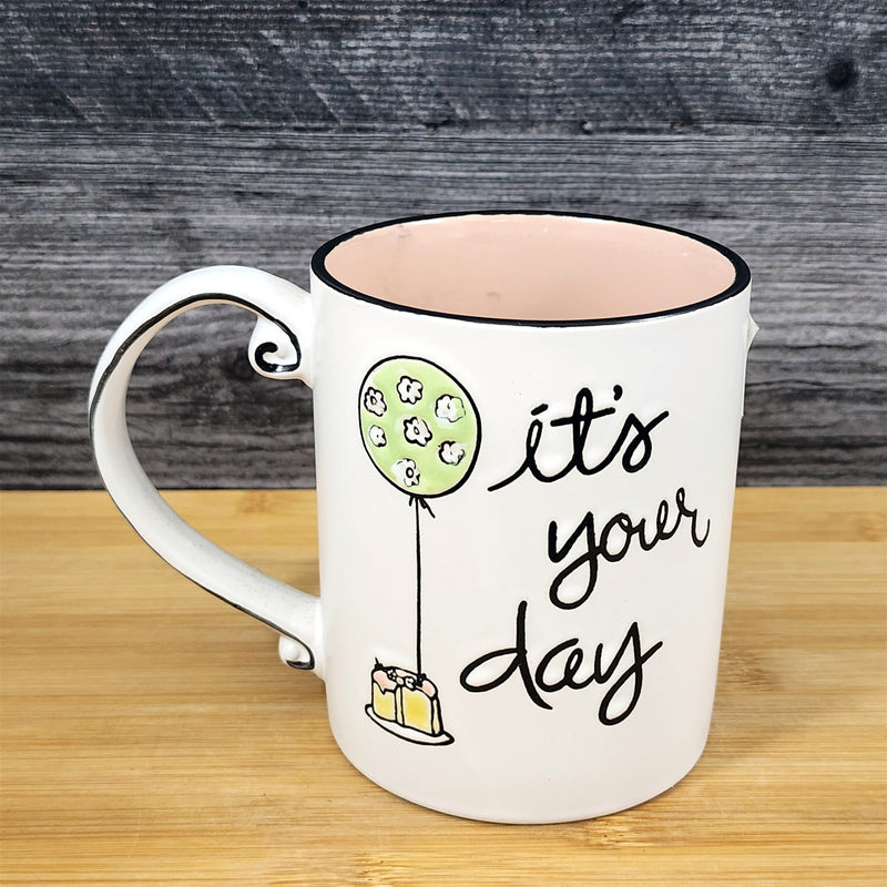 Load image into Gallery viewer, Birthday Celebration Mug Festive Balloons Ceramic Pink Coffee Cup Blue Sky 16 oz
