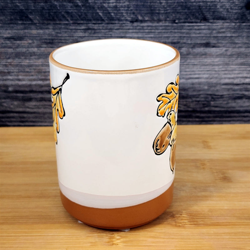 Load image into Gallery viewer, Acorn Harvest Coffee Mug Ceramic Oak Tree Leaves Tea Cup 18 oz Embossed Blue Sky
