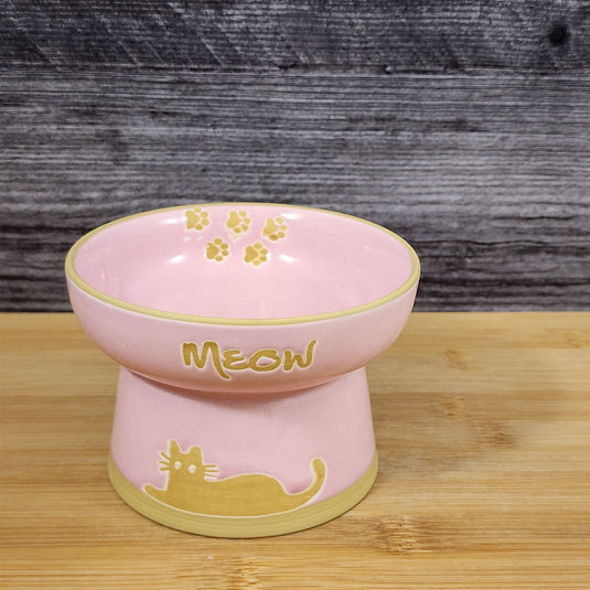 Raised Cat Bowl Elevated Ceramic Pedestal Food Water Dish Pink By Blue Sky