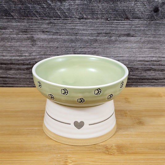 Heart Ring Cat Bowl Elevated Pedestal Raised Food Water Dish Ceramic Blue Sky