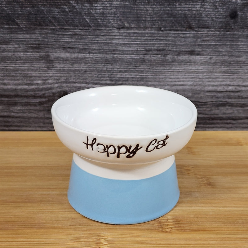Load image into Gallery viewer, Luster Glaze Raised Cat Bowl Elevated Pedestal Food Water Dish Ceramic Blue Sky
