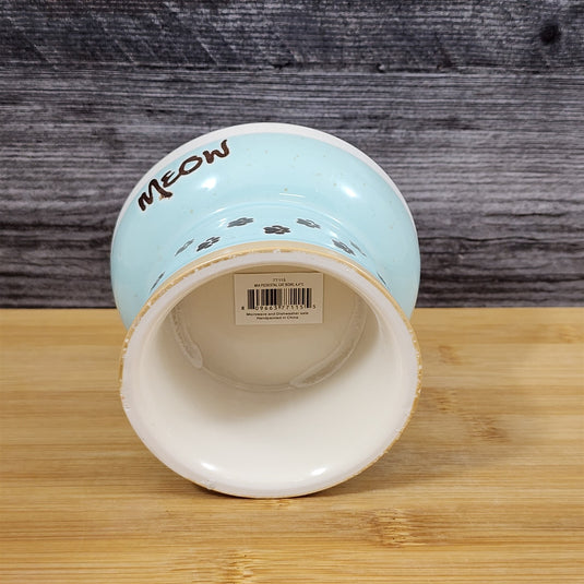 Raised Cat Bowl Elevated Pedestal Food Water Dish Green White Ceramic Blue Sky