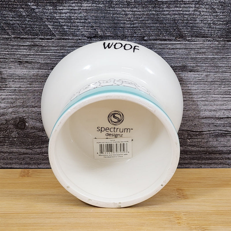 Load image into Gallery viewer, Raised Puppy Bowl Elevated Pedestal Food Water Dish Green White Ceramic Blue Sky
