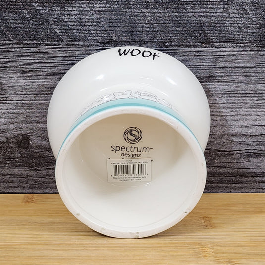 Raised Puppy Bowl Elevated Pedestal Food Water Dish Green White Ceramic Blue Sky