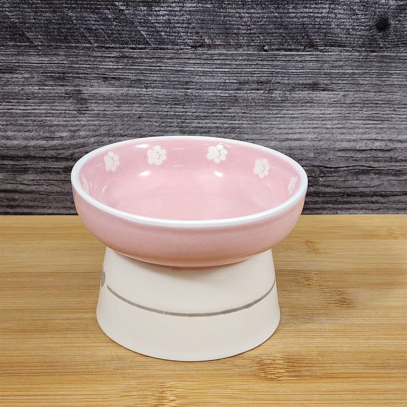 Load image into Gallery viewer, Heart Ring Cat Bowl Elevated Raised Pedestal Food Water Dish Ceramic Blue Sky
