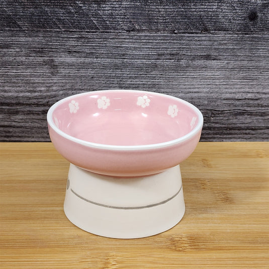 Heart Ring Cat Bowl Elevated Raised Pedestal Food Water Dish Ceramic Blue Sky