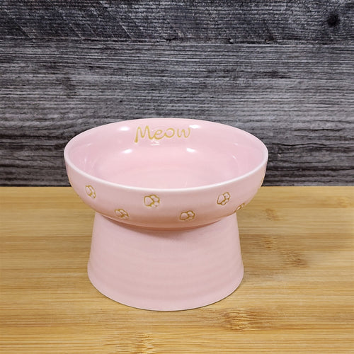 Cat Food Water Bowl Elevated Pedestal Raised Pink Dish Ceramic Blue Sky
