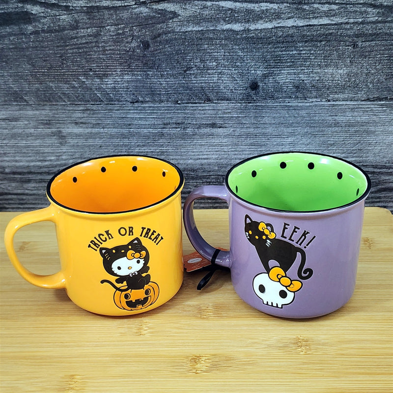 Load image into Gallery viewer, Hello Kitty Halloween Black Cat Mug Set Coffee Tea Cup Blue Sky
