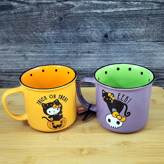 Hello Kitty Halloween Black Cat Mug Set Coffee Tea Cup Blue Sky