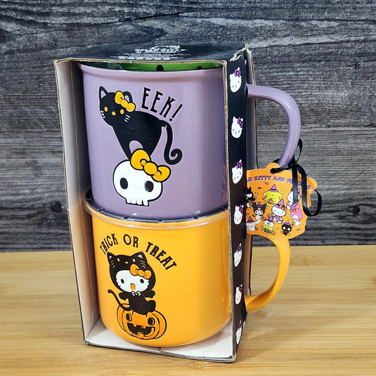 Hello Kitty Halloween Black Cat Mug Set Coffee Tea Cup Blue Sky