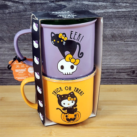 Hello Kitty Halloween Black Cat Mug Set Coffee Tea Cup Blue Sky