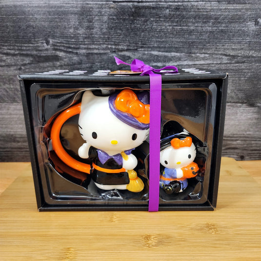 Hello Kitty Halloween Mug & Witch Figurine Ceramic White Coffee Tea Cup Blue Sky