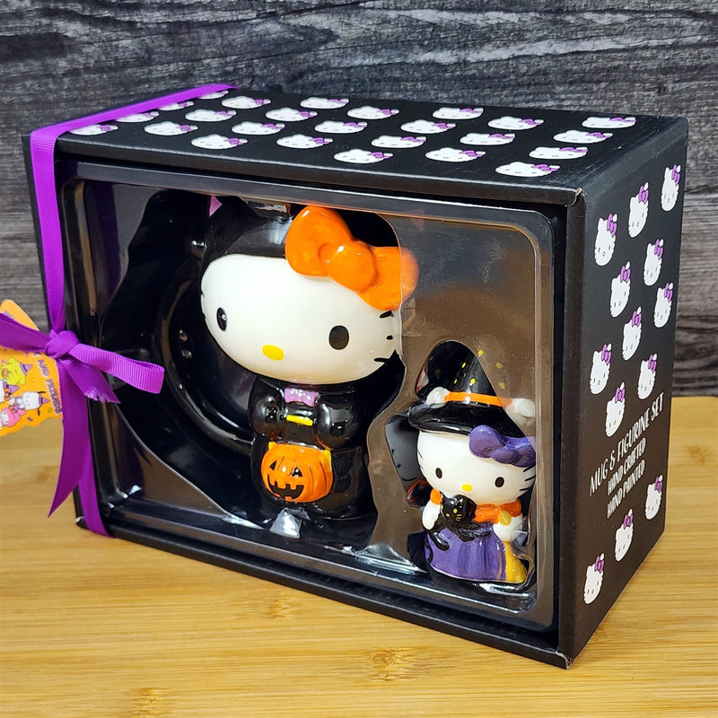 Load image into Gallery viewer, Hello Kitty Halloween Mug &amp; Witch Figurine Ceramic Black Coffee Tea Cup Blue Sky
