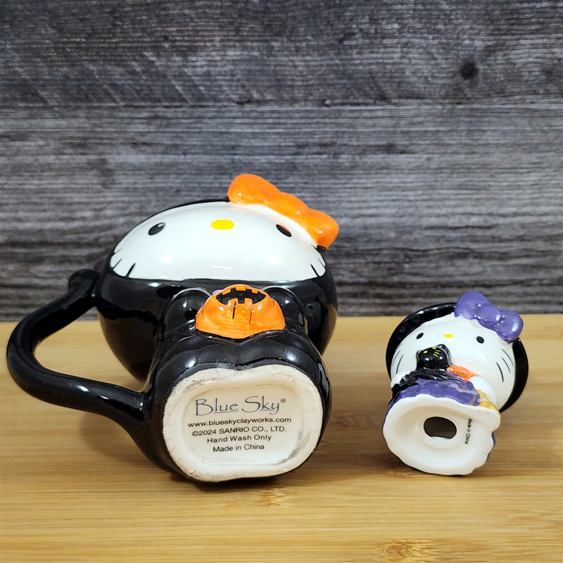 Load image into Gallery viewer, Hello Kitty Halloween Mug &amp; Witch Figurine Ceramic Black Coffee Tea Cup Blue Sky

