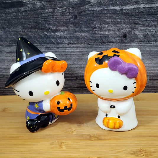 Hello Kitty in Halloween Costumes Figurines Witch & Ghost Décor Ceramic Blue Sky