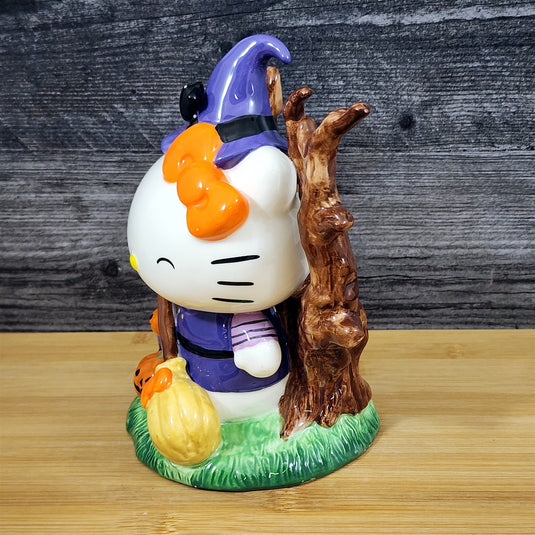 Hello Kitty Halloween Witch Figurine with Pumpkin Broom Ceramic Decor Blue Sky