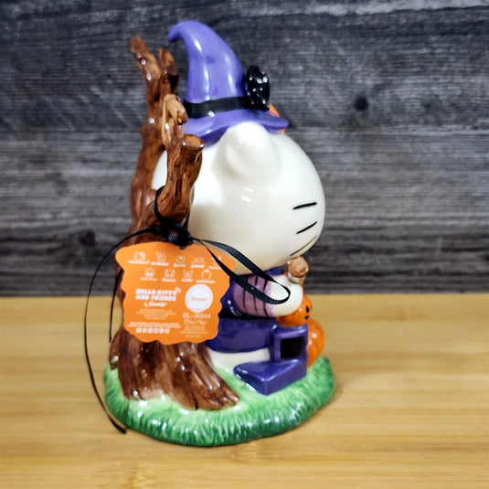 Hello Kitty Halloween Witch Figurine with Pumpkin Broom Ceramic Decor Blue Sky