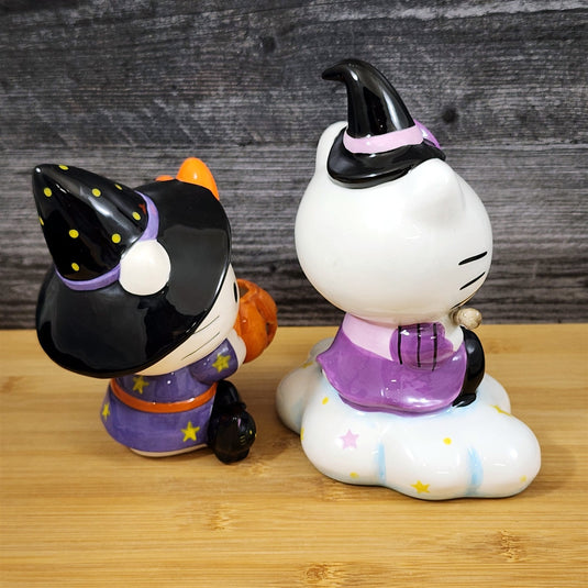 Hello Kitty Halloween Witch Figurine Décor Set Pumpkin Broom Ceramic Blue Sky