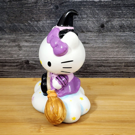 Hello Kitty Halloween Flying Witch Figurine Décor Broom Ceramic Blue Sky