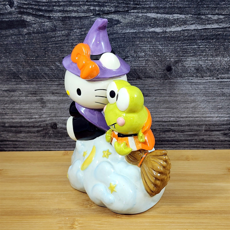 Load image into Gallery viewer, Hello Kitty &amp; Keroppi Ceramic Halloween Figurine Witch Hat Broom Decor Blue Sky
