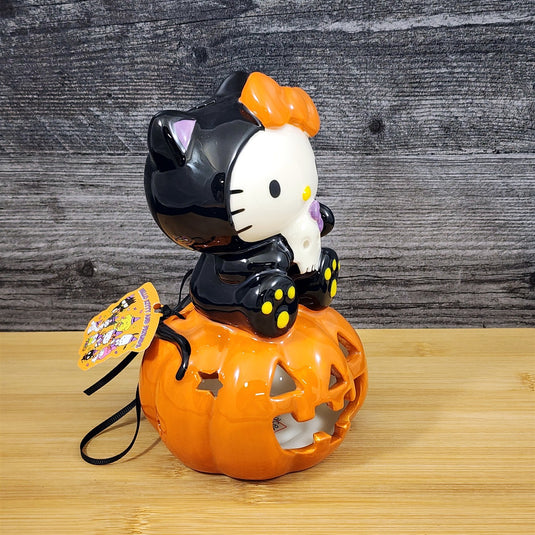 Hello Kitty Halloween Tealight Candle Holder Ceramic Pumpkin Black Cat Blue Sky